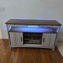 50 in. Console Table, Sideboard, Bar Cabinet Combo, LED Lights Removable Wine Rack, Wash White