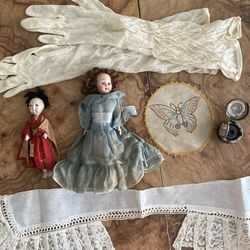 Vintage Vanity & Keepsake Bundle — Gloves, Dolls, Lace & More