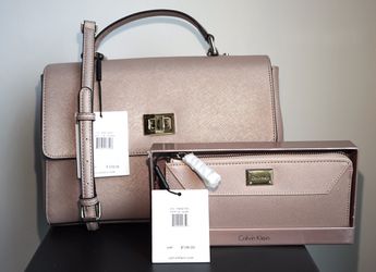 NWT. Calvin Klein matching bag and wallet in rose gold