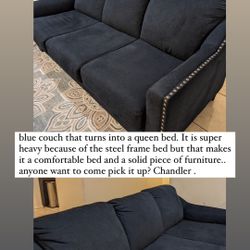 Blue Pull Out Queen Bed And Couch 