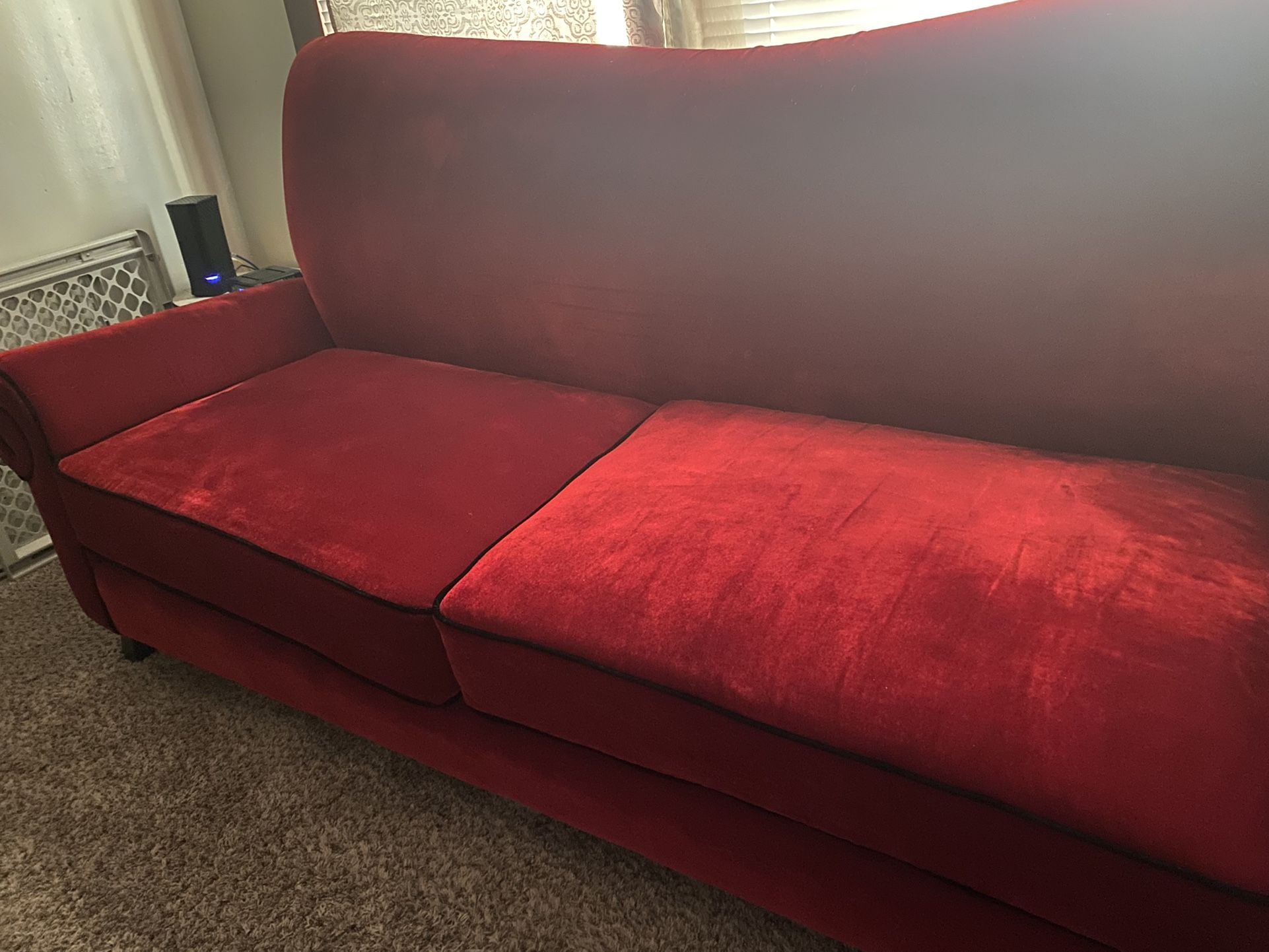 Red Velvet Couch -2 Love Seats