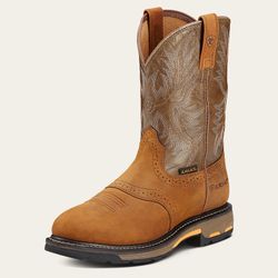 Ariat Men's  WorkHog  PULL ON ROPER SOFT TOE Work Boot 10001188 aged bark Available men size: 9.5D , 10D, 10.5D , 10EE,     Cowboy western