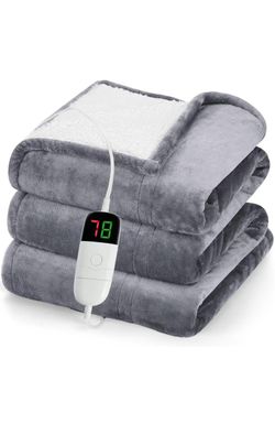 Heated Blanket Electric Throw 50"X60", Heating Blanket with 10 Heat Levels 1/2/4/6/8 Hours Auto-Off Overheat Protection, Flannel Sherpa Soft Warm Heat