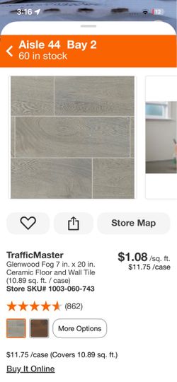 TrafficMaster Glenwood Fog 7 in. Ć 20 in. Ceramic Floor and Wall Tile (10.89 sq. ft. / case) Store SKU# 1003-060-743