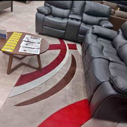 Summer sale event. Madrid, gray leather reclining sofa and loveseat set now $1199. Easy finance option. Same day delivery.