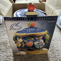 Amalfi" hand-painted ceramic cookie jar or biscuit canister