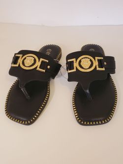 Black Gold-Accent Thong Sandals size 7