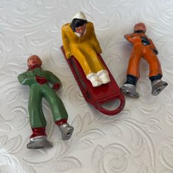 Vintage Three Lead  Skating Village Pieces 