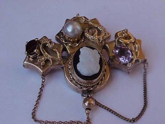 IGL certified! $5000 Antique 14k gold amethyst garnet pearl cameo brooch-charm pendant