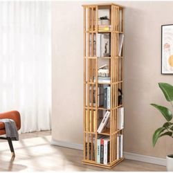 360 Degree Rotating Tall Bookshelf, 6 Tier Bookcase Corner Storage Organizer Display Shelf Rack Organizer for Home Office, Natural
