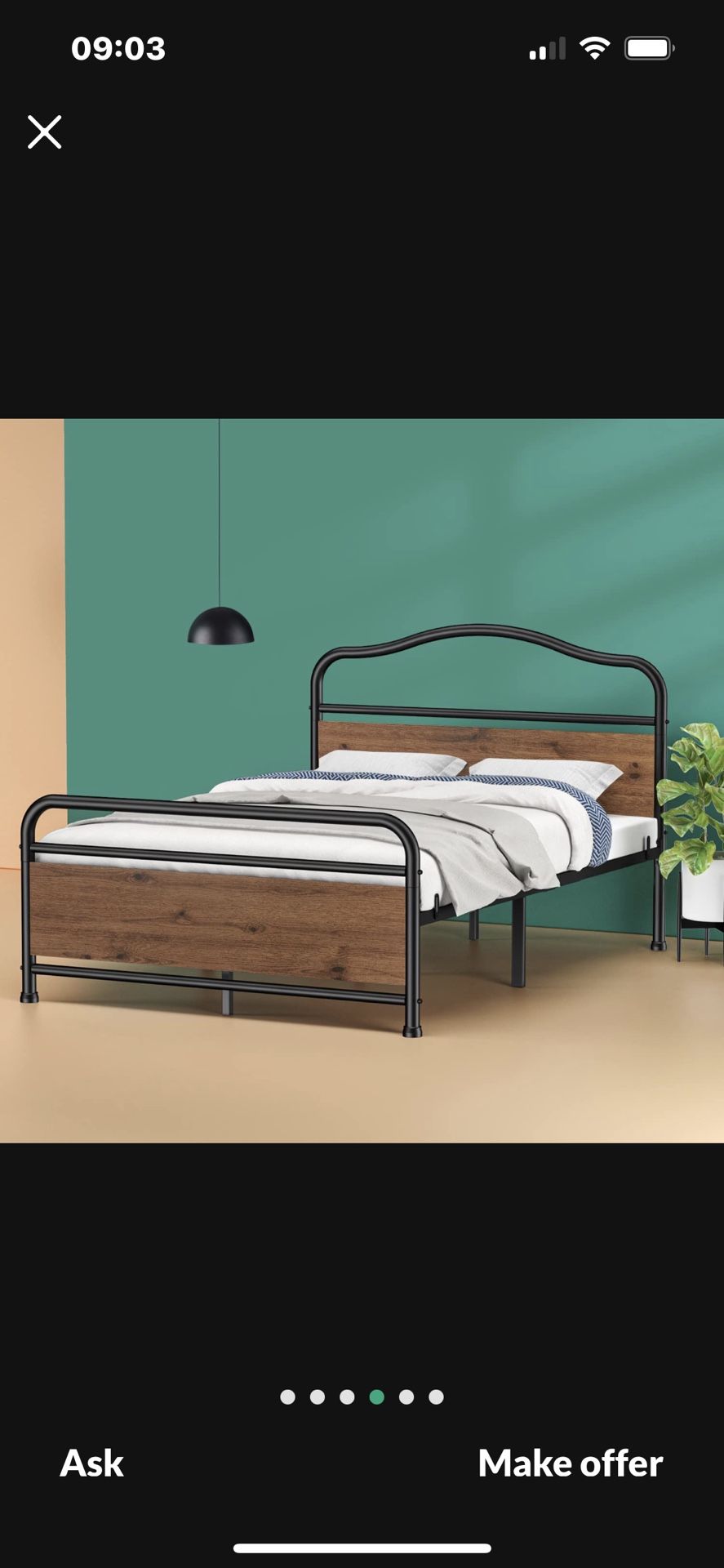 Queen Size Metal Platform Bed Frame Mattress Foundation with Sturdy Wood Headboard and Footboard No Box Spring Needed