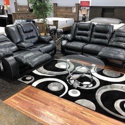 Vacherie Black Reclining Living Room Set / couch /Sofa and Loveseat 