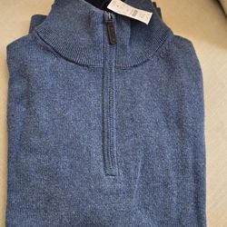 Brand New Blue J Crew Cotton Quarter Zip Men's Sweater Size Large