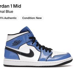 Jordan 1 Signal Blue Mid Sz 7.5, 12