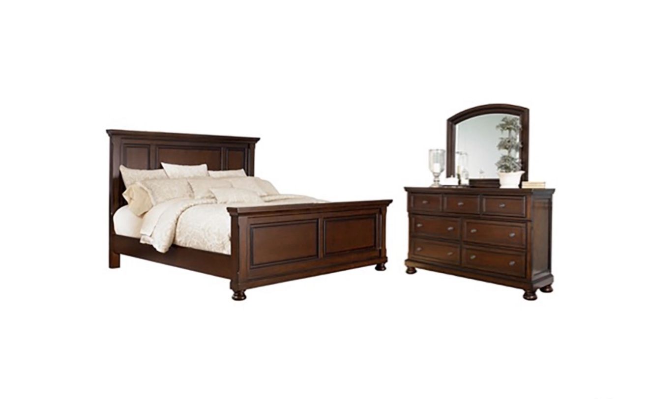 Ashley Furniture Porter Sleigh Bed, Mirrored Dresser & Nightstand