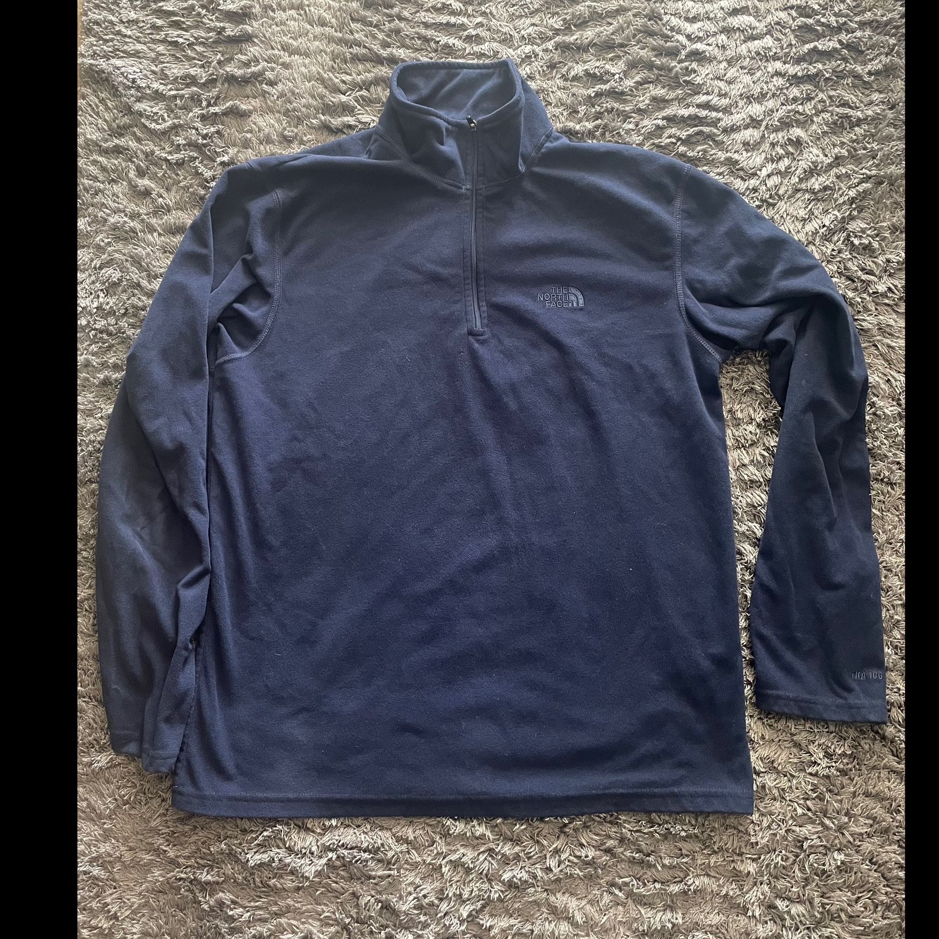 Men’s Medium Navy Blue 1/4 Zip North Face Fleece Pull Over Jacket Sweater Sweatshirt