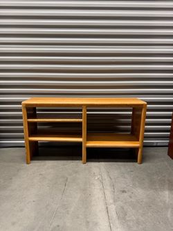 Oak Wood Low Bookshelf Console Table