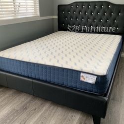Full Black Crystal Button Bed With Ortho Mattress Included!!