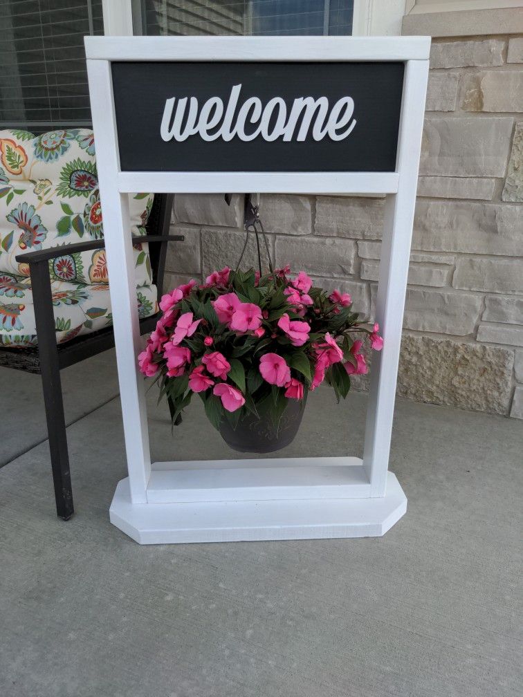 Flower Pot Hanging Planter Basket Stand House Welcome Sign