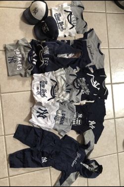 Yankees baby clothes, hats. Sizes 0-3,3-6,6-9, and 12 months