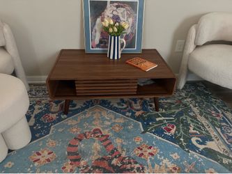 Mid Century Modern Coffee Table with Sliding Doors and Storage