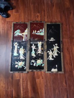 3 Chinese lacquered panels sold as set