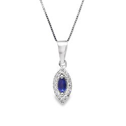 10k White Gold Diamond Box Chain & Sapphire Pendant 0.27 ctw