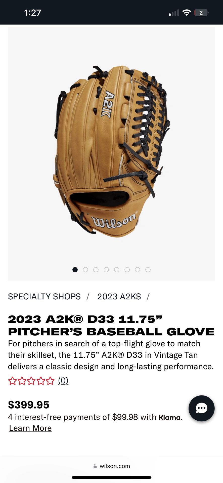 Baseball Glove Wilson A2k 11.75 New 