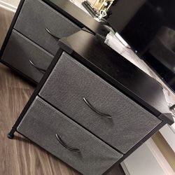 2 Black & Grey Nightstands Fabric Storage Drawers - New! 