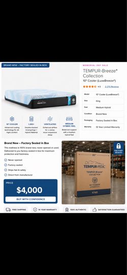 TEMPER BREEZE KING MATTRESS- BRAND NEW