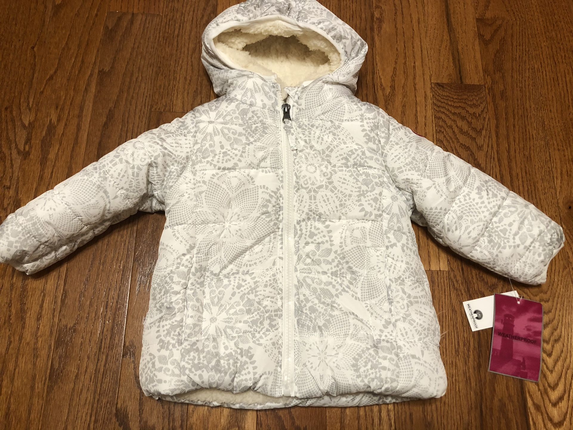New Toddler Baby Girl Warm Jacket, Sherpa Lined With Hood, Weather Proof 18 Months Retail $75...$20 FIRM Price...Cash At Pickup in Apex