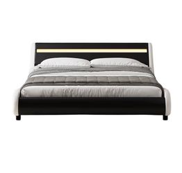 Black and white full-size bedframe w mattress