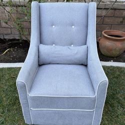Light Grey Tufted Rocking Armchair w/ Lumbar Pillow