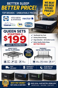🔥 MATTRESS SALE — WHY PAY BIG BOX STORE PRICES? 🔥 🛏️ QUEEN MATTRESS SETS STARTING @ ONLY $199!
