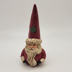 Vintage 1991 Signed JP Carved Resin Santa Gnome Figurine 4" Tall Glazed 6119
