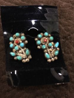 Vintage turquoise and coral flower earrings