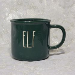 Rae Dunn “ELF” Green Ceramic Christmas Mug – Holiday Coffee Cup – Magenta