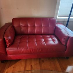 Two Mid-century Retro Leather Loveseats