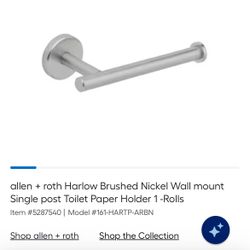allen + roth Harlow Brushed Nickel Wall mount Single post Toilet Paper Holder 1 -Rolls