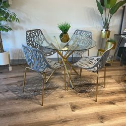 Gray Gold Modern Glass Dining Set 