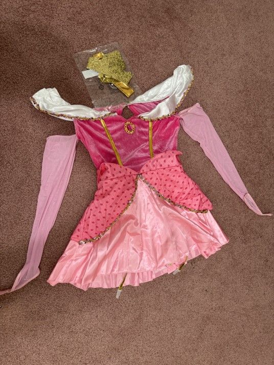 New Medium Pink Princess Peach Mario Cosplay Anime Dress Costume Festival Rave Renaissance 