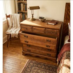 Solid Wood Chest of Drawers with Brass Hardware