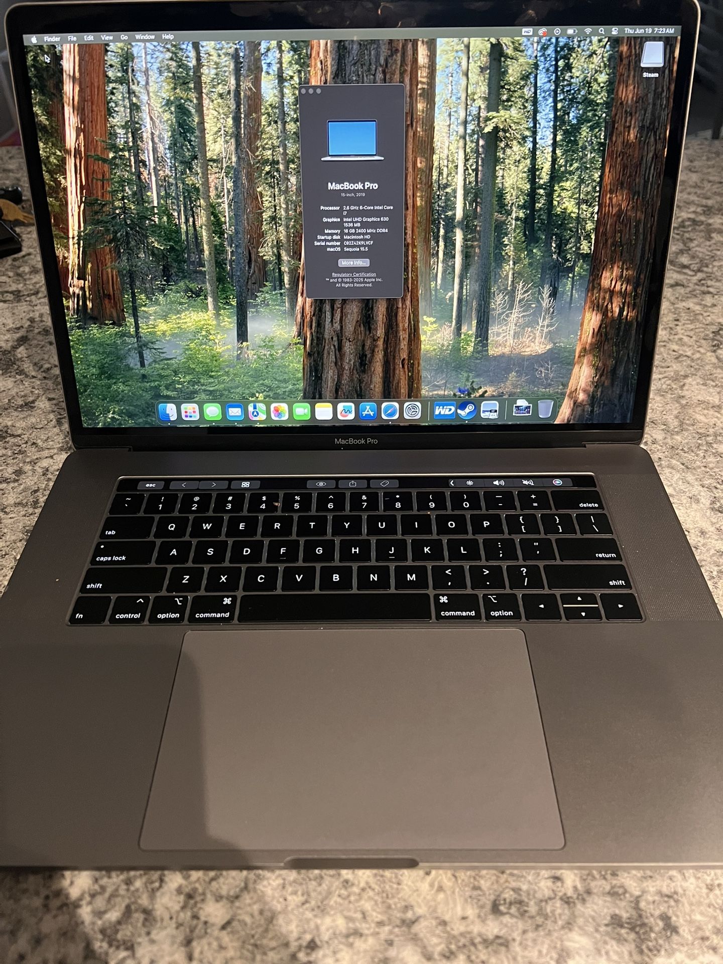 2019 MacBook Pro 15" 16 GB RAM 2.6GHz 6-Core Intel I7 Touch ID and TouchBar