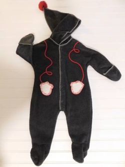 Vtg Old Navy Baby Size 3-6 Months Grey Attached Mittens Fleece Snowsuit 3-6M