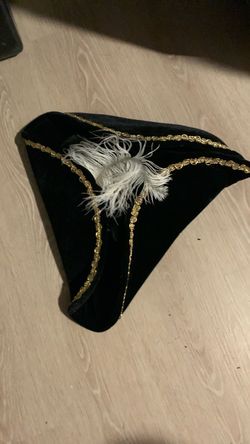 Black Tricorn Hat with Gold Trim