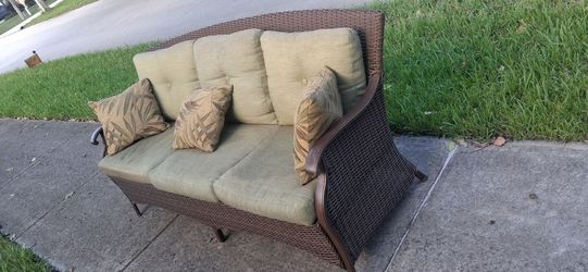Sturdy aluminum outdoor sofa cushions free with purchase pool deck spa balcony patio lawn yard garden porch poolside seats comfy Wicker