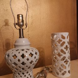 Cool White Lamp and Vase Set