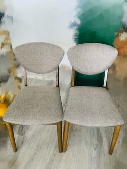 Grey fabric and wood dining chair