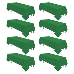 8 Pack Green Table Cloth 60 x 126 Inch Rectangular Tablecloth for 8 Foot Rectangle Tables, Wrinkle Resistant Washable Rectangle Fabric Table Covers fo