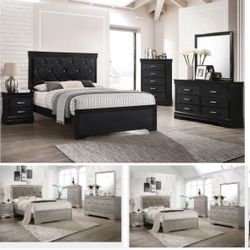 4- Pc Bedroom set Dresser,Mirror  Nightstand (1) Queen size bed frame  Not including Mattress and Box Sp